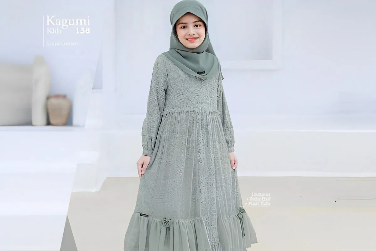 Model gamis ruffle untuk anak perempuan, pilihan stylish dan nyaman untuk Lebaran 2025.